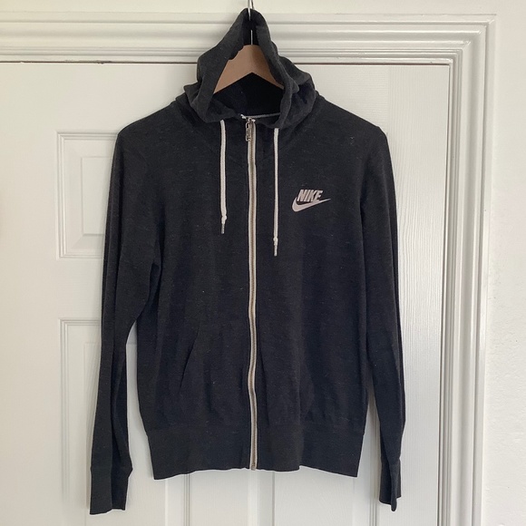 Women’s Size Large USED Nike Gray Zip Up Hoodie Lightweight Sweatshirt - Picture 1 of 8